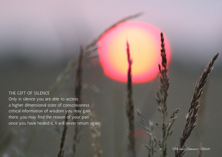 The Gift of Silence – Solen bag græsstrå og et kort digt om stilhed og indre lytten.